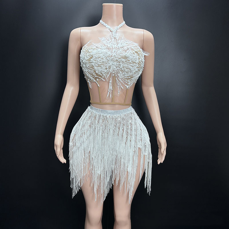 Fashion Halter Neck Strap Mini Dress Nude See-Through Sexy Party Dress