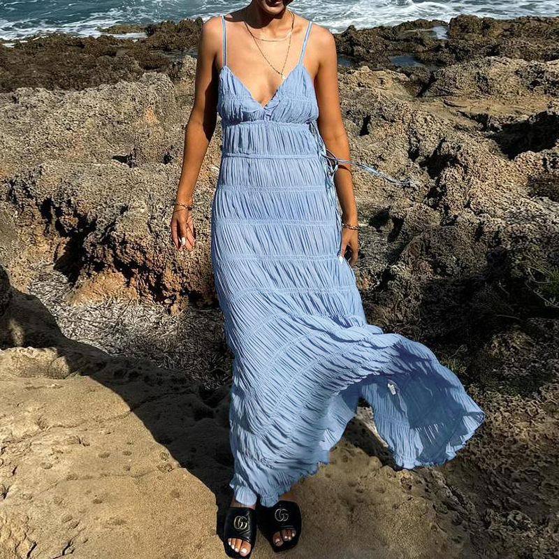 Women Spring Sexy V Neck Strap Dress
