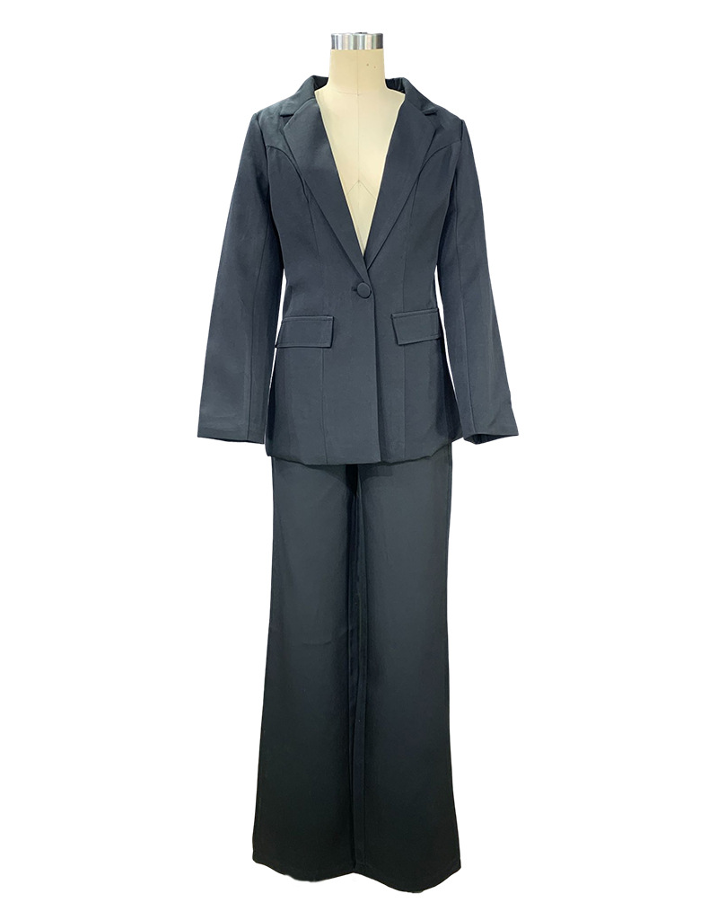 Spring Women's Fashion Chic Long Sleeve Blazer With Straight Pants Set