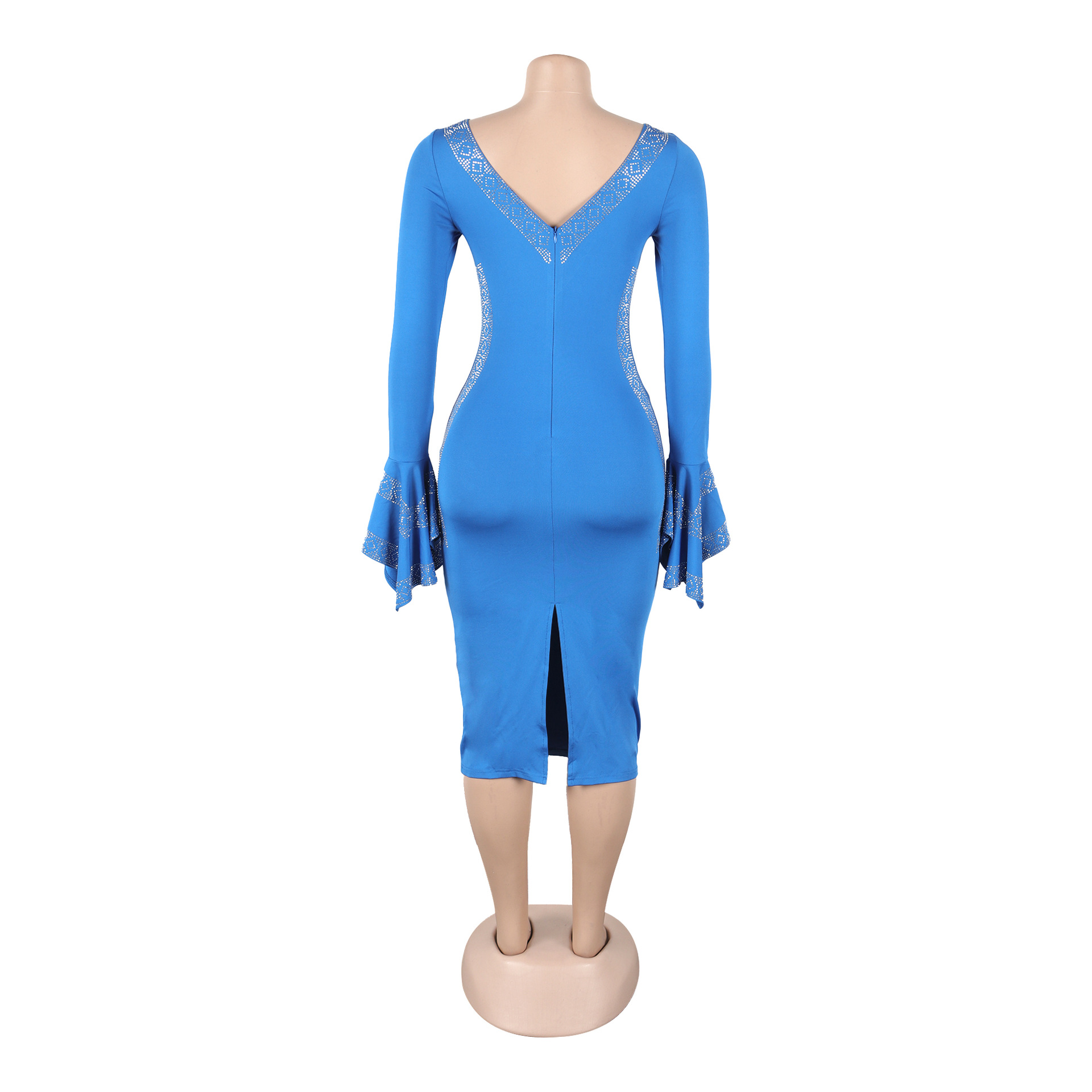 Women Sexy Beaded Stetchy Backless Slit Bodycon Dress