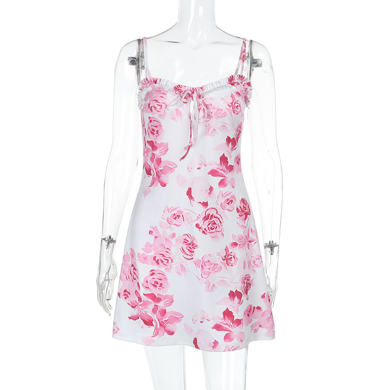Women Spring Sexy Suspender Print Bodycon Dress
