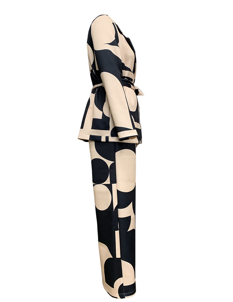 Spring Autumn Women's Fashion Print Turndown Collar Blazer With Tight Pants Set