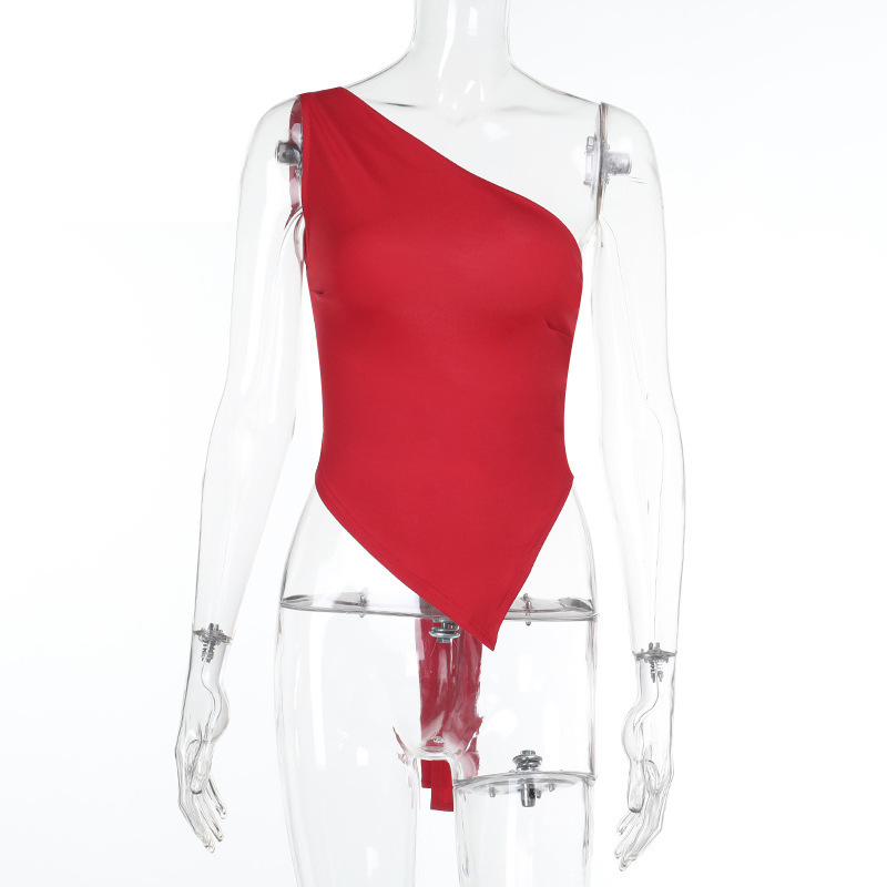 Women Sexy Slash Shoulder Backless Lace Irregular Suspender Top