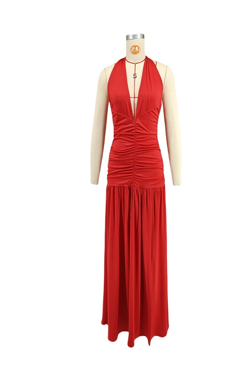 Summer Sexy Tie Halter V-Neck Backless Slit Long Dress