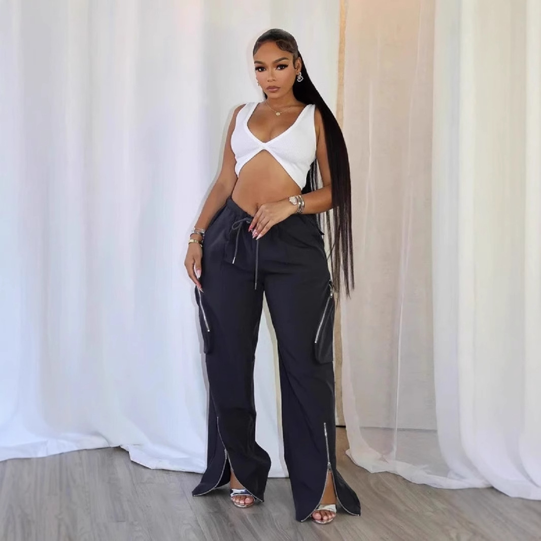 Women Street Casual Zipper Slit Cargo Pants