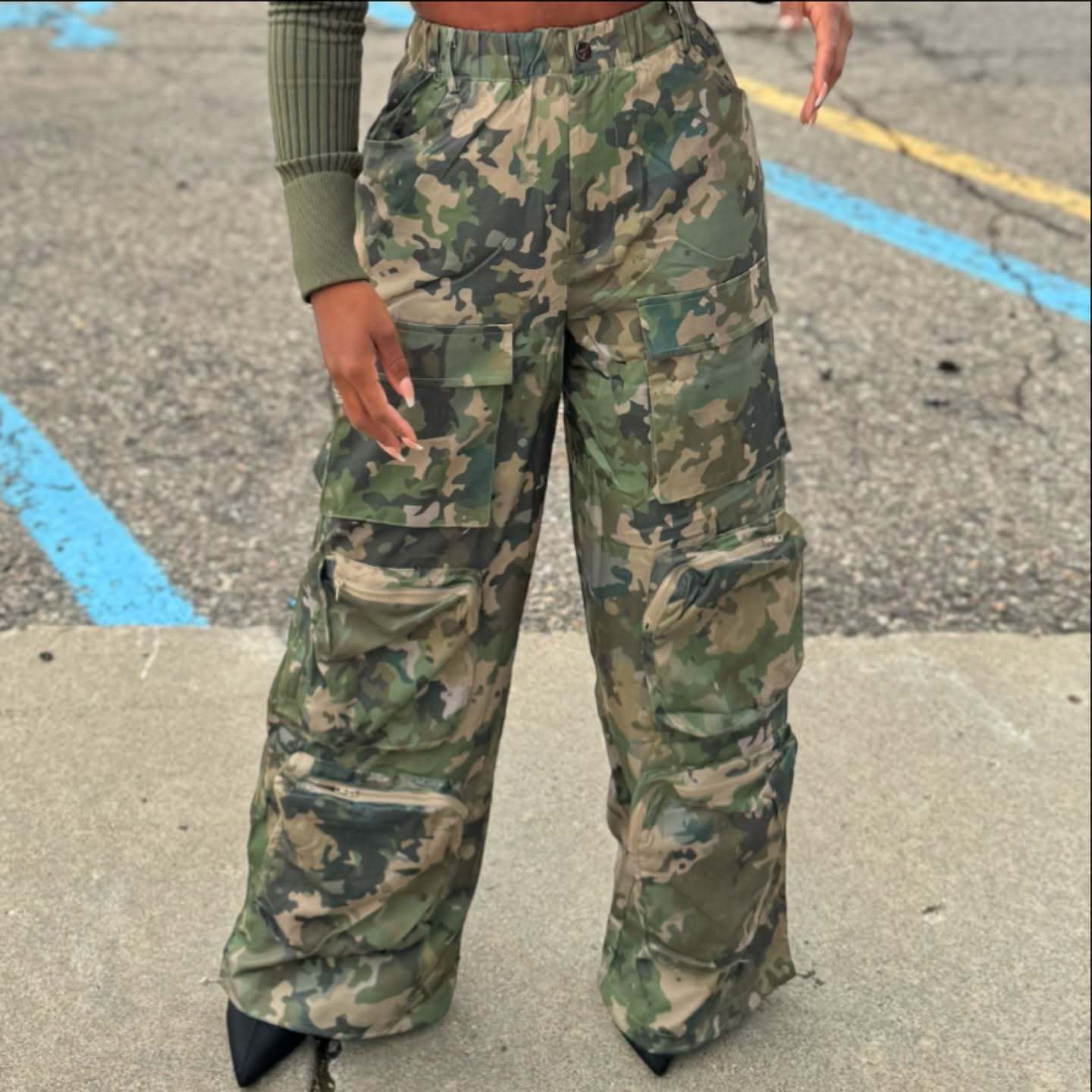 Summer Camouflage Print High-Waist Loose Cargo Pants