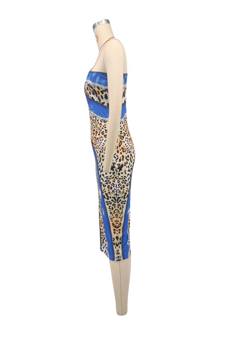 Women's One-Shoulder Slash Neck Leopard Print Bodycon Dress